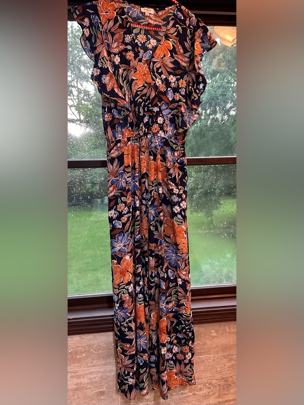 Umgee Navy Floral jumpsuit with Orange & White Blooms
